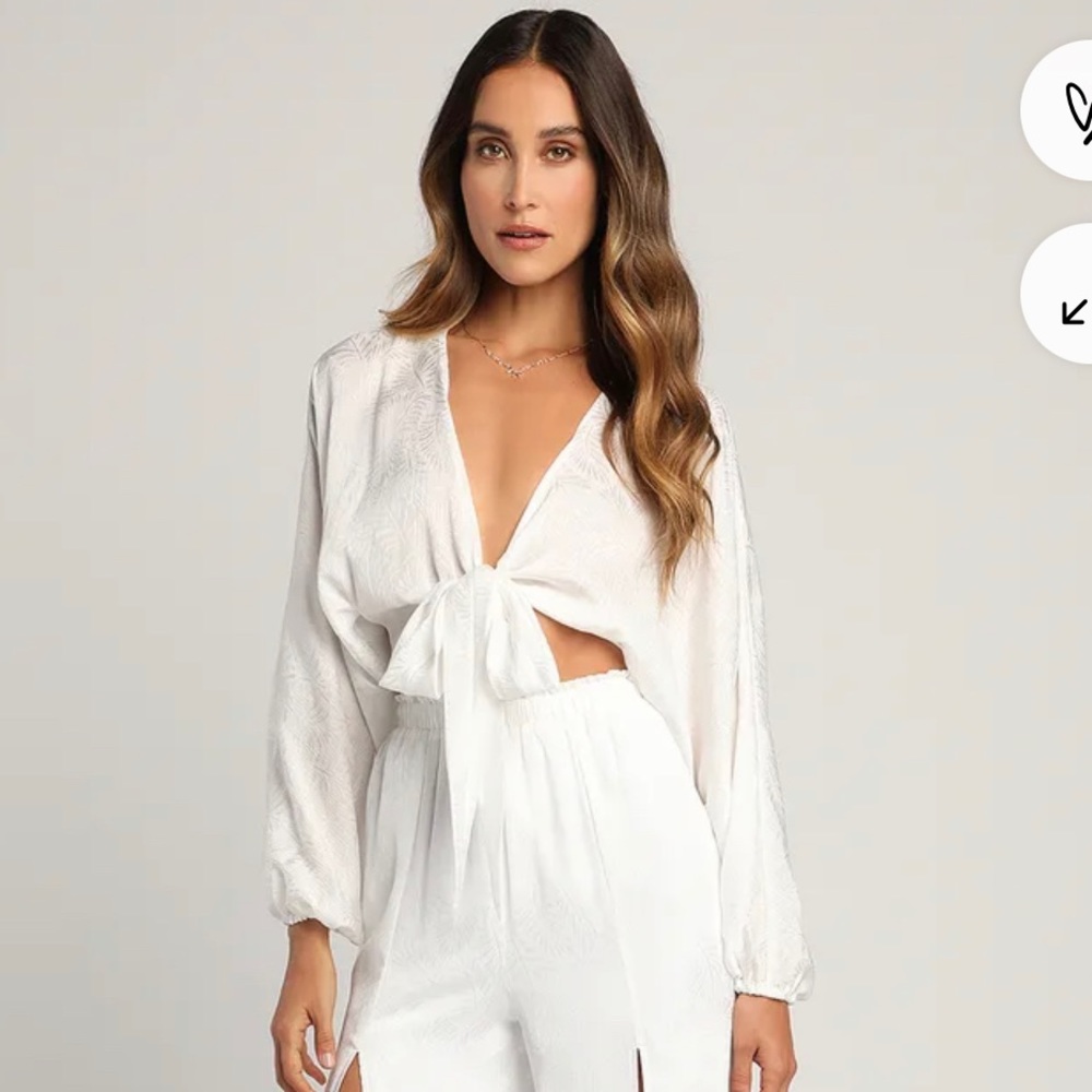 Brand New Lulus White Tie Front Silk Top